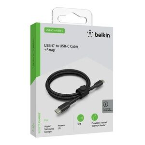 Belkin 5ft Braided USB-C to USB-C Cable W/ Strap NWT